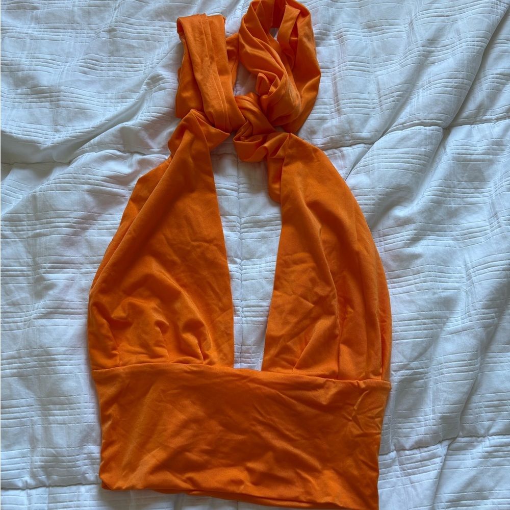 SHEIN Cropped Tied Orange Halter Top